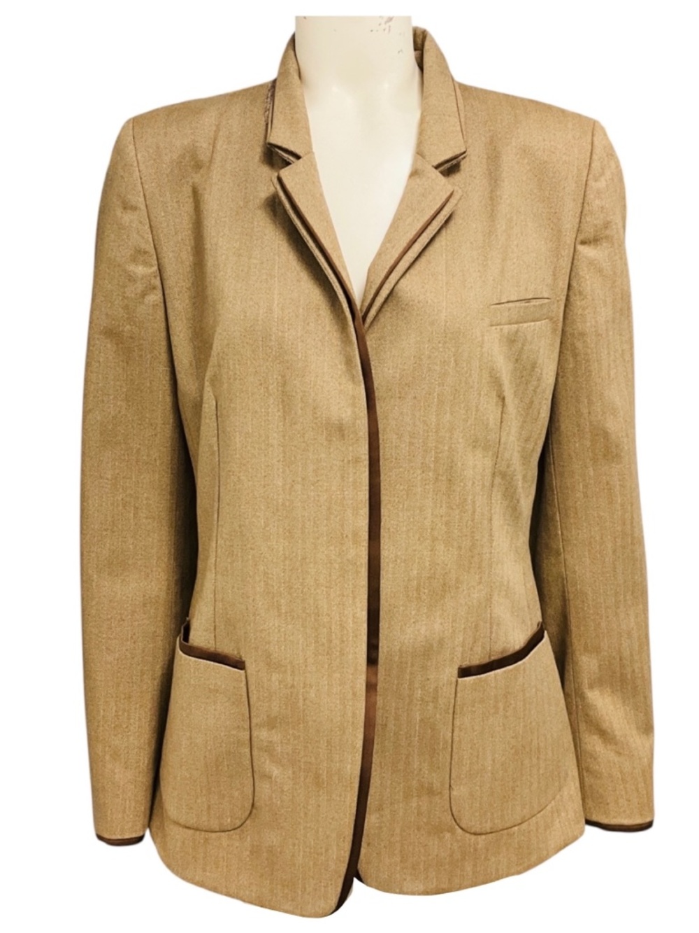 BRUNELLO CUCINELLI BEIGE / BROWN HERRINGBONE COTTON BLAZER JACKET